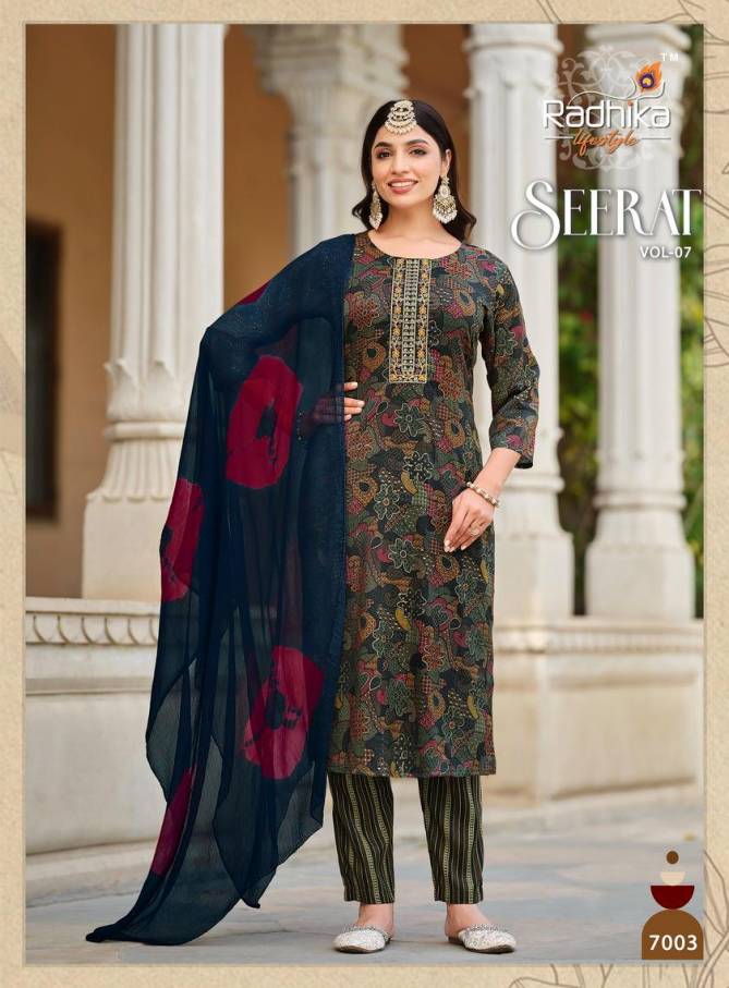 Seerat Vol 07 By Radhika Rayon Printed Embroidered Readymade Suits Wholesale Price In Surat
